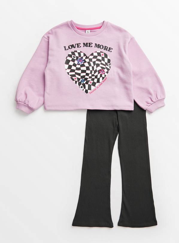 Lilac Slogan Heart Sweatshirt & Black Leggings 5 years